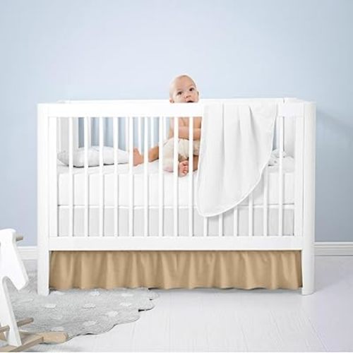 Dee's Collection Ruffled Crib Bed Skirt Mini - 24x42 Inch Nursery Toddler Ruffle Bedding Skirt 14" Deep Drop for Baby Girls, Boys, Soft and Breathable Microfiber Crib Bed Skirt Taupe