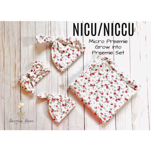 Micro Preemie Grow into Preemie Swaddle Set | Preemie Hat | NICU Micro Preemie Hat | NICU Preemie Swaddle | Floral Baby Gift | NICU Gift