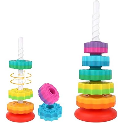Spinning Stacking Toys, Rainbow Tower Stacker Interesting Rainbow Spinning Wheel Toy BPA Free Early Education Kids Brain Development Toys Family Games for 12 Months +, Develop Cognition Ability