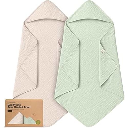 KeaBabies Muslin Hooded Baby Towels for Newborn Girls, Boys - 2-Pack, 35x35 Organic Cotton Baby Bath Towels Hooded, Soft Absorbent, Toddlers, Kids, Infant, Newborn Bath Essentials (Sage, Regular)