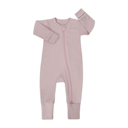 AJIWYH Onesies Baby Ribbed Pajamas Girls Boys Zipper Long Sleeve Romper Jumpsuit (Light Pink,3-6 Months)