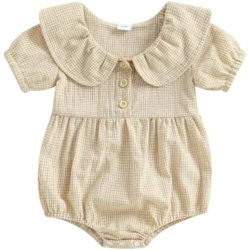 Lamuusaa Newborn Baby Girl Clothes Doll Collar Button Short Sleeve Romper Peter Pan Collar Bodysuit Summer Outfit 0-18M
