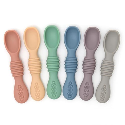 Silicone Chew Spoon Set for Babies and Toddlers - Safety Tested - BPA Free - Microwave, Dishwasher and Freezer Safe - Earth Shades - Earth Shades Chew Spoons