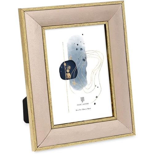 Isaac Jacobs Velvet Picture Frame with Metallic Gold Double Border, Photo Frame, Horizontal & Vertical, Made for Tabletop & Wall Display, for Home and Office (5x7, Sand)