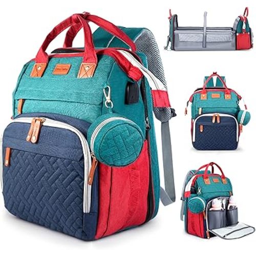 JOYCE Diaper Bag, with Diaper Changing Station, Multi-functional Large-capacity Diaper Bag Backpack, Best Gift for Newborns, Travel Essentials Diaper Bag Backpack (Blue-Green)