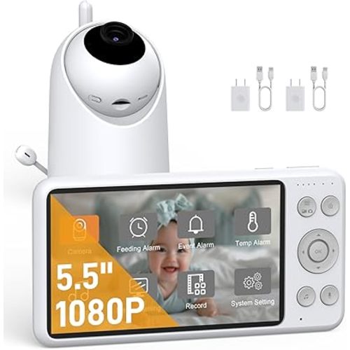 NEWQ HD Baby Monitor: No WiFi 1080P Display Clear Night Vision with Video Recording Feature, Temperature Sensor Function, 2 Way Audio Talking