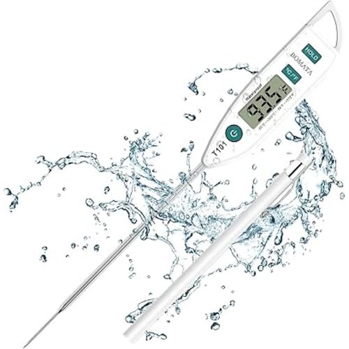 BOMATA Waterproof IPX7 Thermometer for Water, Liquid, Candle and Cooking. Instant Read Food Thermometer with Long Probe for Cooking, Meat, BBQ! T101C (White Color)……
