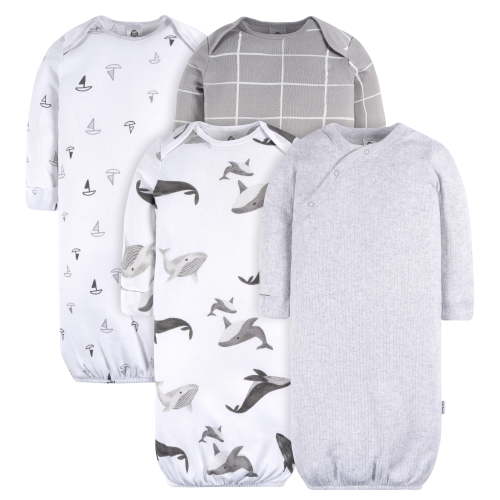 Gerber Baby Neutral Long Sleeve Gowns, 4-Pack, Sizes Newborn - 0/3 Months