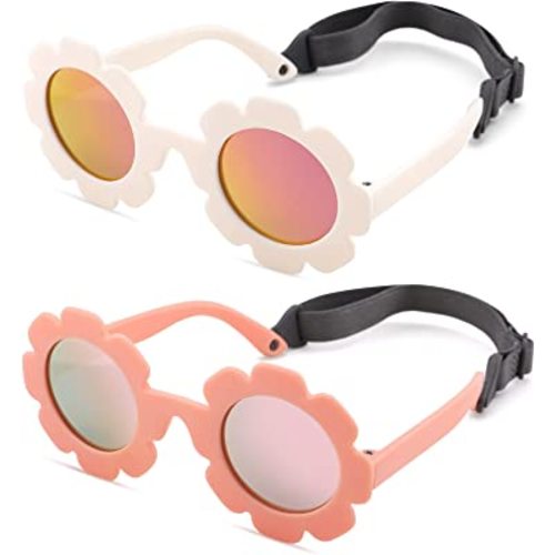 Flexible Bendable Baby Polarized Flower Sunglasses with Strap for Newborn Infant Boys Girls Age 0-24 Months