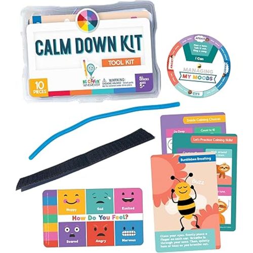 Carson Dellosa Be Clever Wherever 10-Piece Classroom Calm Down Tool Kit for Anxiety Relief, Calm Down Corner Supplies, Emotional Regulation Tools for Kids With Fidget Toys, Mindfulness Cards