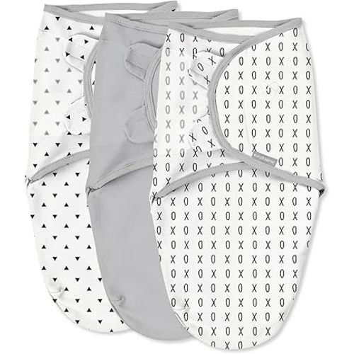 SwaddleMe by Ingenuity Original Swaddle, 100% Cotton, Improves Sleep & Calms Startle Reflex, 0-3 Months, 3-Pack - Xoxo