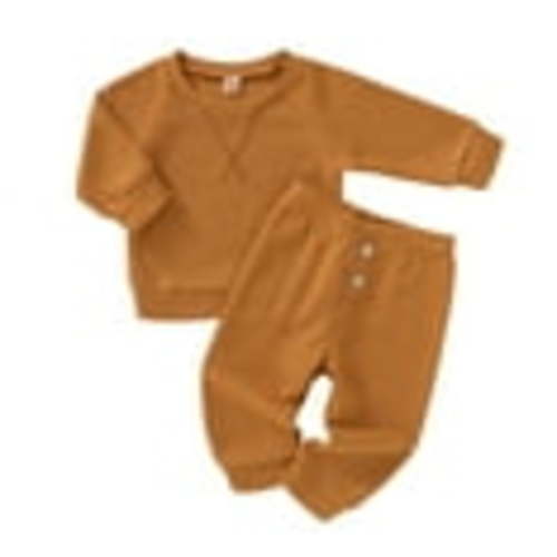 Tiny Cutey Infant Baby Boy Fall Clothes Outfits Toddler Waffle Solid Long Sleeve Top Pants Winter Set,3-6M