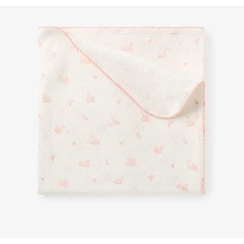 Pink Swan Print Organic Cotton Pointelle Baby Blanket – Elegant Baby