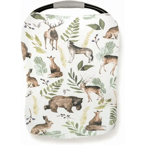 Pobi Baby Premium Multi-Use Cover - Nursing Cover, Baby Car Seat Covers, Shopping Cart, High Chair, and Breastfeeding Cover - Ultra-Soft, Stretchy, Woodland Scarf for Baby and Mom (Wildlife Animal)