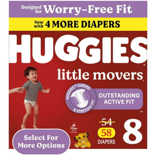 Huggies Little Movers Baby Diapers, Size 8 (46+ lbs), 58 Ct