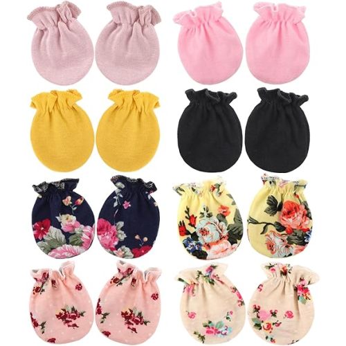 BQUBO Newborn Infant Toddler Mittens No Scratch Cotton Elastic Wrist Gloves Hypoallergenic for 0-6 Months Baby Boys Girls