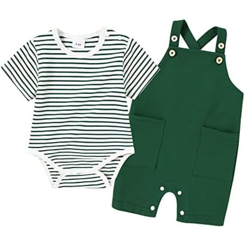 YALLET Newborn Baby Boy Clothes Infant Boy Outfits 3 6 12 18 Months Romper+Bib Suspender Shorts Summer Bodysuit Overalls Set