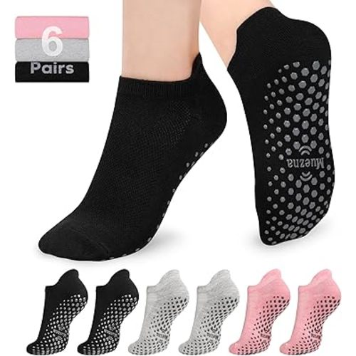 Muezna 6 Pairs Pilates Grip Socks for Women, Non Slip Yoga Socks with Grips, Grippy Socks for Barre, and Hospital