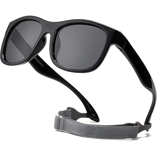 HJSTES Polarized Baby Sunglasses for Toddler Boys Girls, TPEE Flexible Frame with Strap, for Infant Age 0-3