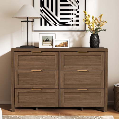 ARKANTOS Wooden 6 Drawer Double Dresser, Large Modern Chests of Drawers for Bedroom, Deep Walnut