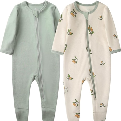 O2 BABY Baby Boys Girls Organic Cotton Zip-Front Sleeper Pajamas, Footed Sleep 'n Play