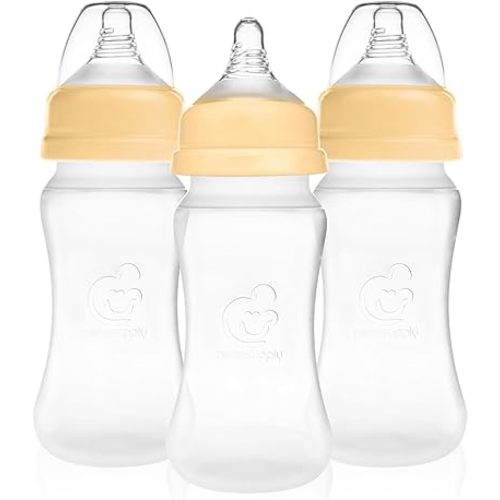 Nenesupply Silicone Baby Bottles Newborn Feeding Bottles Slow Flow Breastfeeding Bottle for Breastfed Babies Wide Neck 8oz Anti Colic Level 2 Nipple for 1+ Month Infant Replace Spectra Bottle Pumping