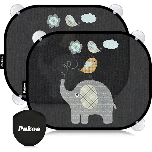 Car Sun Shade Baby with UV Protection, Car Window Sun Shade for Children with Cute Animal Motifs, 2 Pack - 17.7 x 14 inches