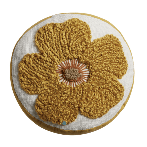 Round Mustard Tufted Flower Throw Pillow - World Market