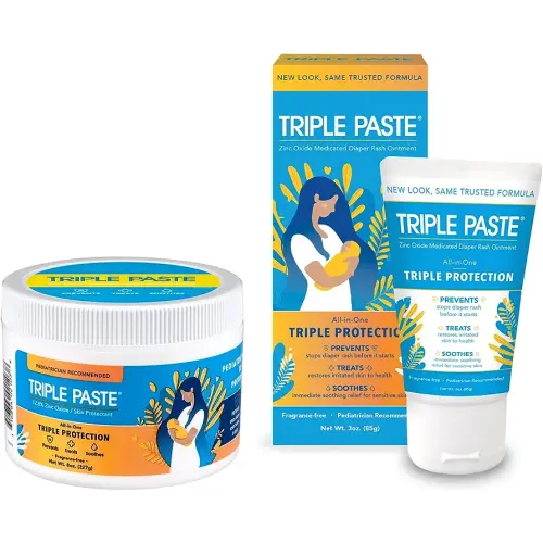Triple Paste Diaper Rash Cream for Baby - 8 Oz Tub & 3 Oz Tube At Home & On the Go Bundle - Zinc Oxide Ointment Treats, Soothes and Prevents Diaper Rash