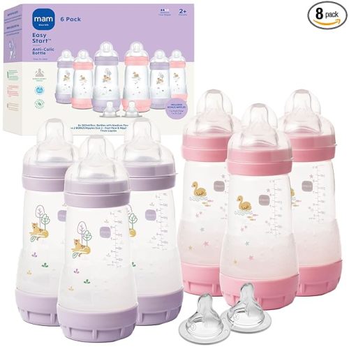MAM 9oz Easy Start Anti-Colic+ Baby Bottles BPA-Free, 2+ Months, Made In Europe, 6 Pk, Girl