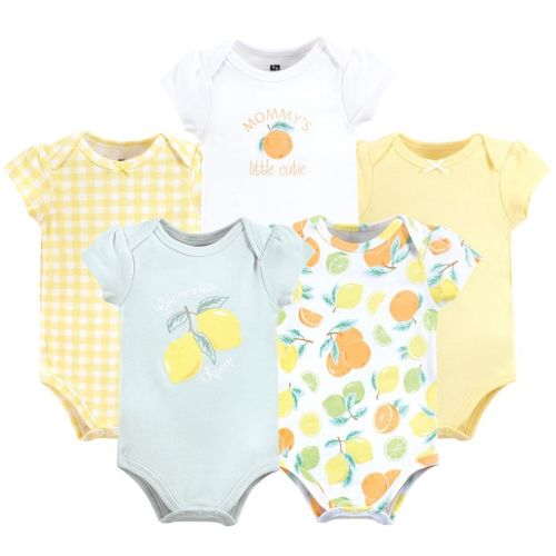 Hudson Baby Short Sleeve Bodysuits, 5-Pack, Newborn- 24 Months