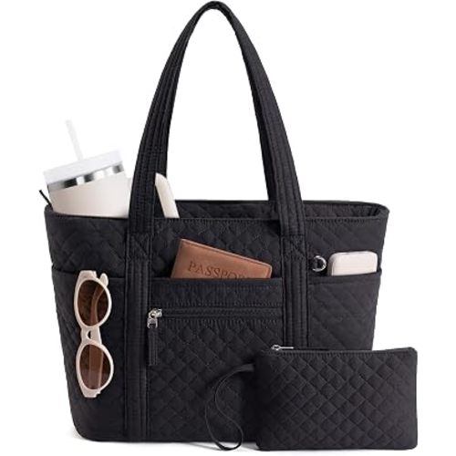 Bagstellar Quilted Tote Bag for Women, Puffer Cotton Work Tote Teacher Nurse Shoulder Bag Handbag for School, Travel, Nursing