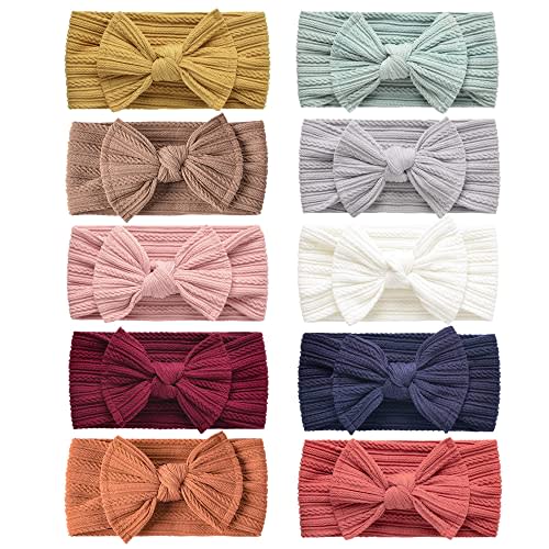 Niceye Handmade Baby Headbands Stretchy Nylon Headband with Bows for Infant Baby Toddler Girls- Pack of 10, Colorful, 5 x 5 x 0.7 inches