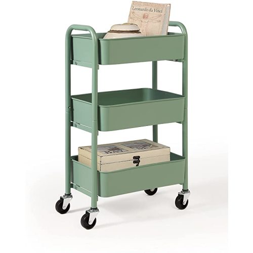 SunnyPoint 3-Tier Delicate Compact Rolling Metal Storage Organizer - Mobile Utility Cart Kitchen/Under Desk Cart with Caster Wheels - Turq (15.35" X 10.24" X 26.8"H)