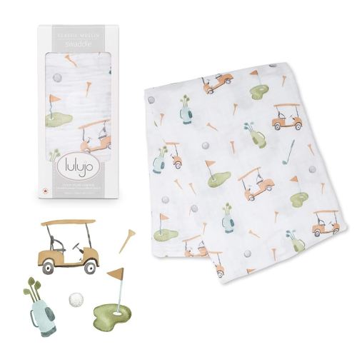 Lulujo Baby Cotton Muslin Swaddle Blanket, 47 x 47-Inch, Golf
