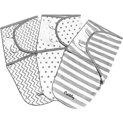 CuddleBug Adjustable Baby Swaddle Blanket & Wrap (Spots & Stripes), Pack of 3 (Small/Medium 0-3 Months Old)