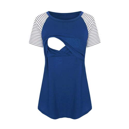 PEONAVET Women's Nursing Tops for Breastfeeding Shirts Maternity Clothes Double Layer Maternity s Nursing Round Neck Stripe Short Sleeve Round Neck Breastfeeding Blouse - Summer Savings Clearance