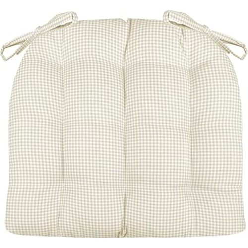 Barnett Home Decor Madrid Natural Dining Chair Pad with Ties - 15 x 17 Size Standard Chair Cushion - Latex Foam Fill - Machine Washable, Reversible, 100% Cotton, Made in USA (Neutral Gingham Check)
