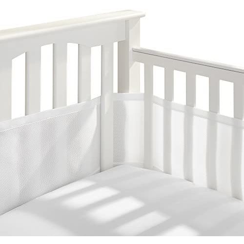 BreathableBaby Breathable Mesh Crib Liner – Classic Collection – White – Fits Full-Size Four-Sided Slatted and Solid Back Cribs – Anti-Bumper