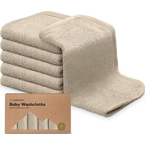 6-Pack Organic Baby Washcloths - Soft Viscose from Bamboo Washcloth, Baby Wash Cloths, Baby Wash Cloth for Newborn, Kids, Bath Baby Towels, Face Towel, Face Cloths for Washing Face (Earth Brown)