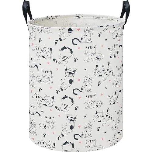 CLOCOR Cat Laundry Basket,Waterproof Baby Girls Nursery Hamper, Girls' Room Decor,Kids Toys Storage Bin,Gift Basket(Black & White Cat
