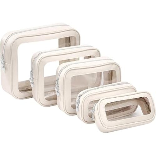 5PCS Diaper Bag Organizer Pouch Set，Clear Organizer Bags,TSA Approved Toiletry Bag,Clear Waterproof Cosmetic Bags with Zipper,Purse Organizer Pouches,Travel Organizer Bags for Woman and Kids