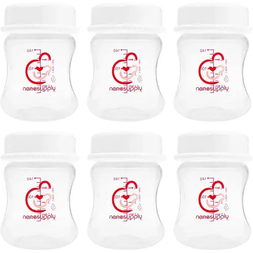 Nenesupply 4.7oz 6pc Wide Neck Breast Pump Bottles Use on Pumping with Spectra S1 S2 Synergy Gold Pumps Breastmilk Storage and Collection Bottles Replace Spectra Bottles for Pumping Bottles Wide Mouth