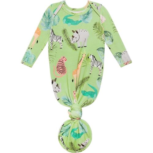 Posh Peanut Newborn Knotted Baby Gowns 0-3 Months - Easy-Tie Hospital Outfit Viscose from Bamboo Sleepers for Baby Boy & Girl, Safari Animals