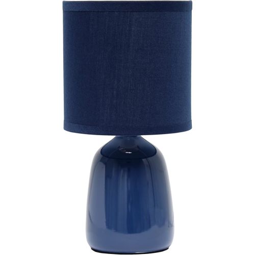 Simple Designs LT1134-NAV 10.04" Tall Traditional Ceramic Thimble Base Bedside Table Desk Lamp w Matching Fabric Shade for Home Decor, Nightstand, Bedroom, Living Room, Entryway, Office, Navy