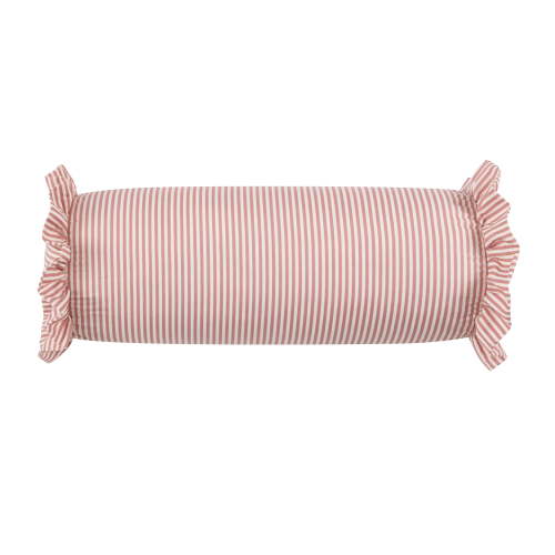 Home Decor Collection 8" x 20" Pink Striped Ruffle Bolster Decorative Pillow