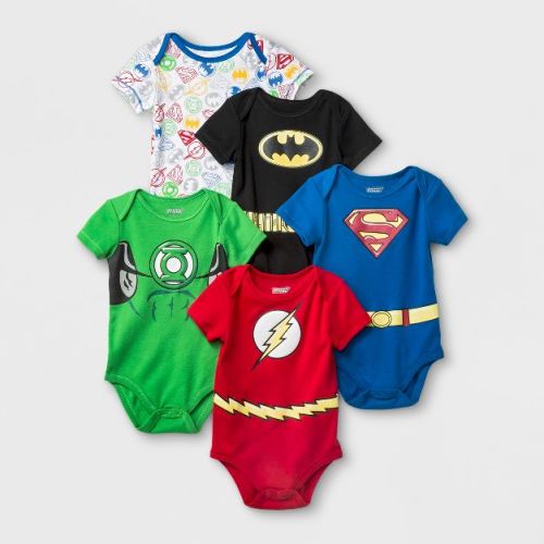 Baby Boys' 5pk DC Comics Justice League Bodysuit - Blue/Red 0-3M