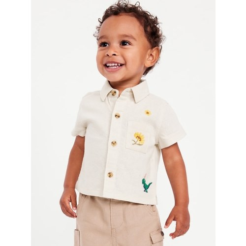 Embroidered Short-Sleeve Linen-Blend Shirt for Baby | Old Navy