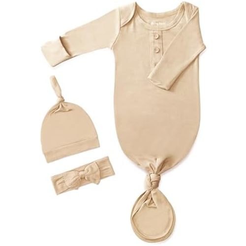 Super Soft Newborn Baby Knotted Gown Set with Hat, Bow, and Mittens - Perfect for Newborn Boys and Girls