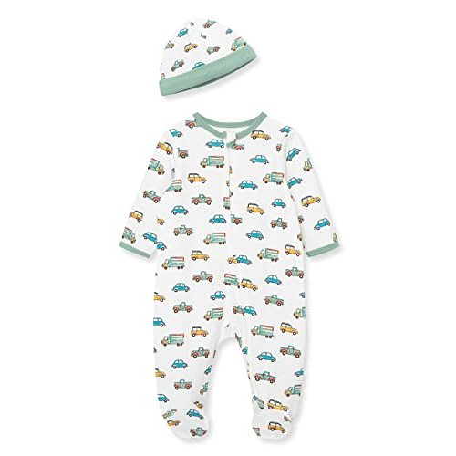 Little Me baby-boys 100% Cotton Scratch Free Tag 2-piece SleeperFootie and Cap Set